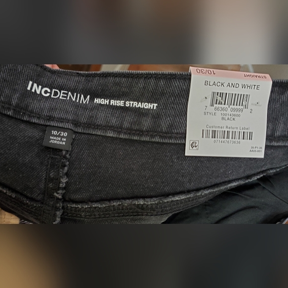 INC INTERNATIONAL BLACK EMBROIDERED HIGH WAISTED STRAIGHT LEG JEANS - Picture 4 of 9